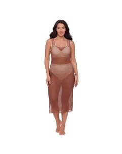 Женское макси-платье крючком с разрезом сбоку, цвет latte S3 swim