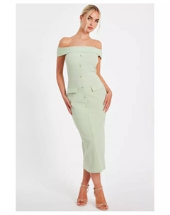 Женское макси-платье Scuba Crepe с застежкой на пуговицы, зеленый Quiz