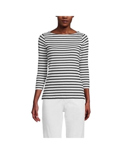 Женский матросский джемпер с лодочкой, цвет oyster black stripes Lands' end