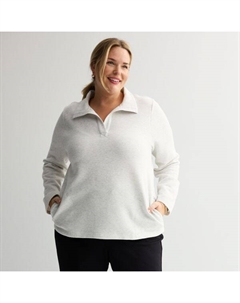 Свободный пуловер с отложным воротником больших размеров, серый Croft & barrow