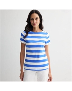 Женская футболка с пуговицами на плече, цвет blue clean stripe Croft & barrow