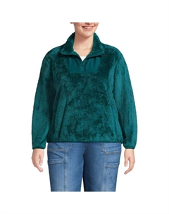 Свитер большого размера из шерпы с полумолнией, цвет evening teal Lands' end