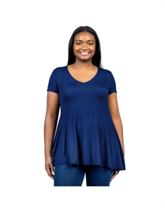Плюс сайз короткий рукав v-образный вырез туника футболка, синий 24seven comfort apparel