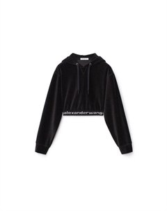 Александр Ванг Длинный рукав Худи из Стрейч Вельвета, Черный Alexander wang