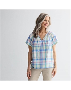 Миниатюрная блузка с рукавами реглан и разрезом на горловине, цвет green madras plaid Croft & barrow