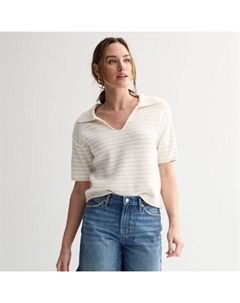 Женский свитер с короткими рукавами и воротником, цвет tan small stripe Sonoma goods for life