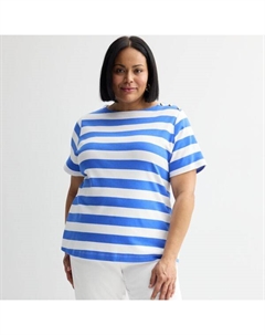 Футболка большого размера с пуговицами на плече, цвет blue clean stripe Croft & barrow