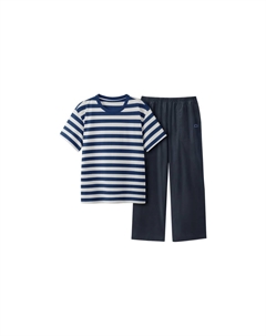 Бананаин Домашний Комплект Пижамы Unisex, Женские Шорты с Розовыми Горизонтальными Полосками Banana in