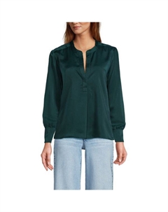 Женская атласная блуза на пуговицах, цвет deep forest Lands' end