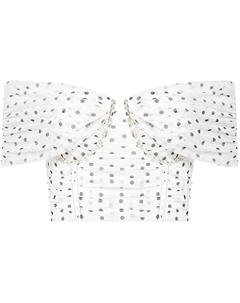 Футболка поло Self Portrait с принтом в горох укороченная белая Matrix Dot Self-portrait