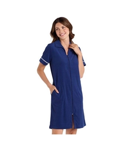 Маленький махровый длинный халат на молнии, синий Miss elaine essentials