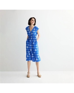 Миди-платье с застежкой на пуговицы и сборками миниатюрного размера, цвет blue nautical print Sonoma goods for life