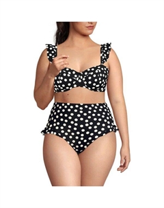 Бюстгальтер-бикини балконет с косточками для полных, цвет black white dots Lands' end