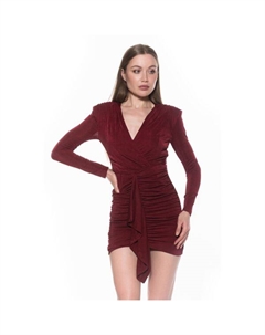 Женское платье с длинными рукавами, V-образным вырезом и драпированной юбкой, бургундия Alexia admor