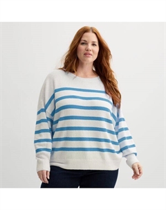 Свитер больших размеров с рукавами-фонариками, цвет ivory cerulean stripe Sonoma goods for life