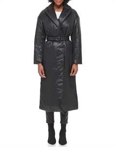 Женская стеганая куртка-трансформер с поясом и запахом, черный Calvin klein