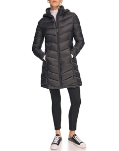 Женская удлиненная куртка-пуховик с капюшоном на молнии, черный Calvin klein