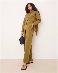 Свободные брюки-клеш из сирсакера в полоску, оливкового цвета Asos design