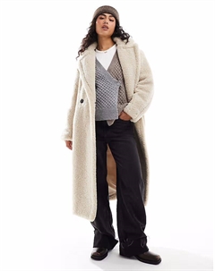 Длинная шуба свободного кроя цвета экрю Bershka