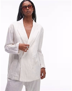 Комбинируемый блейзер из смеси льна и плиссе, белый цвет Mango