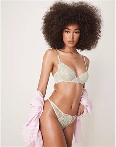 Трусики-стринги Thea с кружевной вышивкой в виде бутонов роз, шалфейно-зеленого цвета Asos design