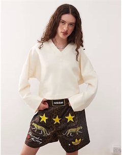 Балетная кофта с V-образным вырезом кремового цвета Adidas originals