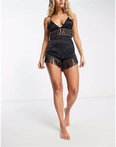 Пляжный короткий комбинезон с кисточками черного цвета Asos design