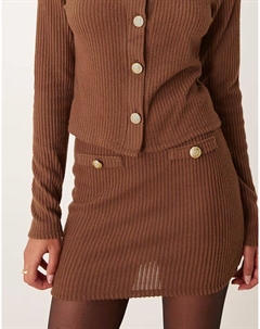 Мини-юбка в рубчик шоколадно-коричневого цвета, комплект Asos design