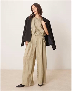 Широкие брюки в зеленую тональную полоску Asos design