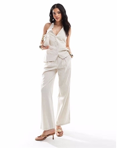 Брюки-клеш из льняной смеси с высокой талией и широкими штанинами в бежевую полоску 4th & reckless