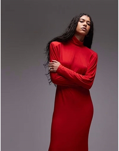 Платье макси облегающего кроя с рукавами «летучая мышь» и высоким воротом красного цвета Asos design