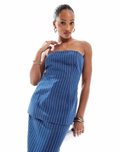 Приталенный удлиненный топ-бандо из джинсовой ткани в тонкую полоску синего цвета 4th & reckless