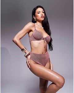 Купальник Willow waffle texture high leg high waist in pink Asos design