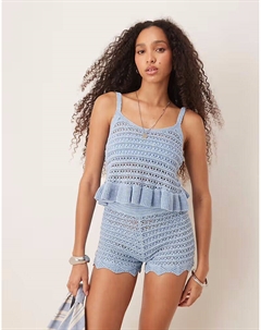 Вязаный топ-комбинация крючком синего цвета Asos design