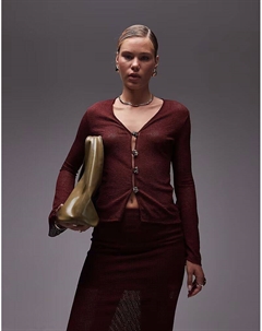 Кардиган с расклешенными рукавами, связанный крючком, с золотыми пуговицами, бордового цвета Asos design