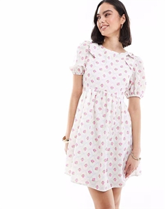 Эксклюзивное мини-платье Frolic с бантом на плече, рукавами-буфами и завязками на спине, кремового цвета с мелким цветочным принтом The frolic