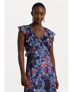 Повседневное платье Print Ruffle Trim Georgette Midi Dress, синий Lauren ralph lauren