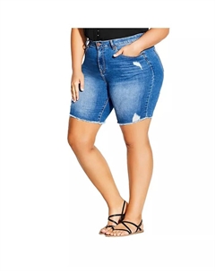 Плюс сайз удлиненные рваные шорты, синий City chic