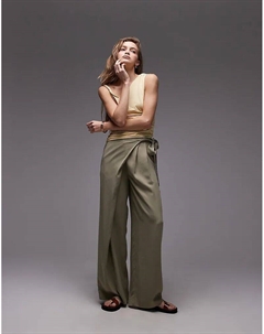 Брюки из лиоцелла с запахом спереди цвета хаки Asos design