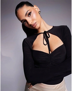 Облегающий боди с длинными рукавами и завязкой, черный цвет Asos design