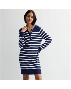 Мини-платье-свитер с воротником хенли, цвет navy white stripe Sonoma goods for life
