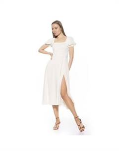 Женское платье миди Iris с присборенными рукавами-фонариками и разрезом спереди, белый Alexia admor