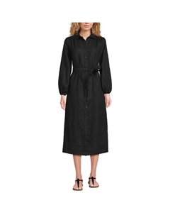 Женское платье-рубашка с длинными рукавами миди, черный Lands' end