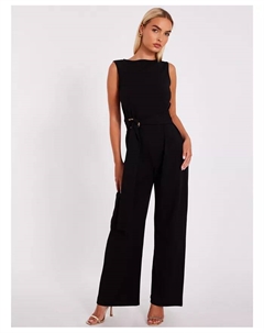 Женский креповый комбинезон с аквалангом и золотой пряжкой, черный Quiz