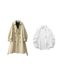 Тренчкот унисекс, Абрикосовый тренчкот (утепленный и утолщенный) + Белая рубашка Livingtown