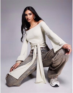 Топ с открытыми плечами, завязкой на талии, кремового цвета Asos design