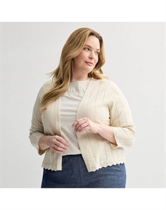 Кардиган большого размера с открытым передом и ажурной волной, цвет graceful beige Croft & barrow