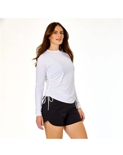 Женская рубашка с боковыми сборками и завязками на талии, солнцезащитный рашгард, белый Lands' end