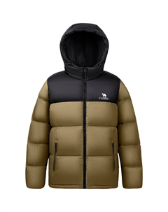 Цветной Блок Патчворк Теплая Защита от Холода Комфортная Мягкая Устойчивая к Скатыванию Пуховая Куртка с Капюшоном Унисекс, Сиреневый/Фантомный Черный Camel