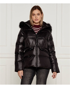 Пуховик женский с капюшоном с мехом, черный Calvin klein